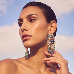 Rainbow Cascade Earrings. Lab-Grown Emerald
