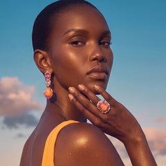 Coral Opal Ocean Drop Earrings. Lab-Grown Opal