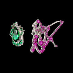 Paint Splash Earrings. Green. Lab-Grown Emerald