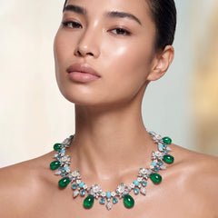 Emerald Turquoise Palm Paradise Necklace. Lab-Grown Emerald