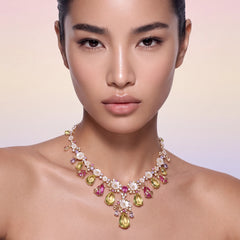 Fuchsia Lemon Paradise Necklace. Lab-Grown Quartz
