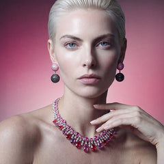Black Pink Bauble Earrings. Lab-Grown Simulated Diamond
