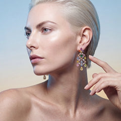 Rainbow Chandelier Earrings. Lab-Grown Simulated Diamond