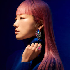 Rainbow Sapphire Titan Earrings, Earrings, Anabela Chan Joaillerie - Fine jewelry with laboratory grown and created gemstones hand-crafted in the United Kingdom. Anabela Chan Joaillerie is the first fine jewellery brand in the world to champion laboratory-grown and created gemstones with high jewellery design, artisanal craftsmanship and a focus on ethical and sustainable innovations.