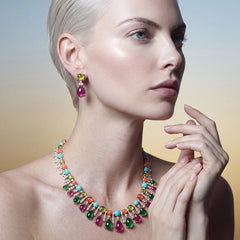 Fuchsia Peridot Tutti Frutti Drops. Lab-Grown Sapphire