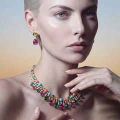 Fuchsia Peridot Tutti Frutti Drops. Lab-Grown Sapphire