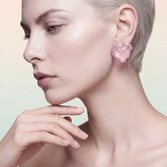 Rose Heart Earrings. Lab-Grown Quartz