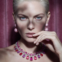 Pomegranate Tutti Frutti Necklace, Cabochon. Lab-Grown Ruby