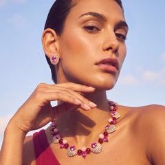 Rose Quartz Pebble Earrings. Lab-Grown Sapphire