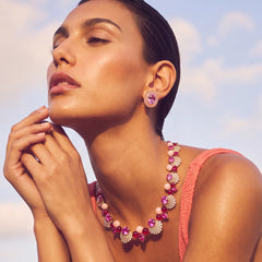 Rose Quartz Pebble Earrings. Lab-Grown Sapphire