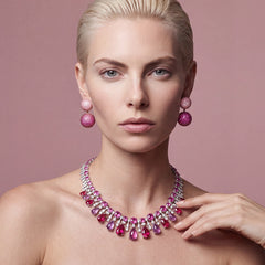 Pomegranate Tutti Frutti Necklace, Cabochon. Lab-Grown Ruby