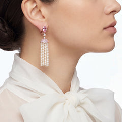 Rose Sapphire Pearl Tassel Earrings
