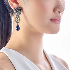 Royal Blue Dentelle Bow Earrings