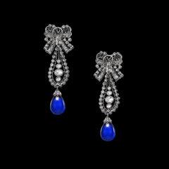 Royal Blue Dentelle Bow Earrings