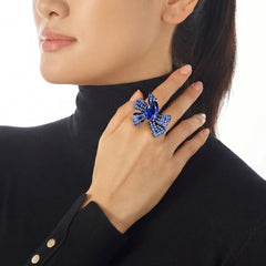 Sapphire Gingham Bow Ring