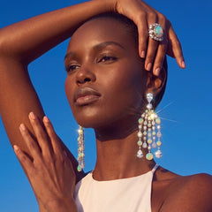 Diamond Opal Raindrop Earrings. Lab-Grown Opal
