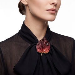 Sunset Autumn Leaf Brooch. Lab-Grown Topaz