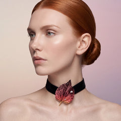 Sunset Autumn Leaf Brooch. Lab-Grown Topaz
