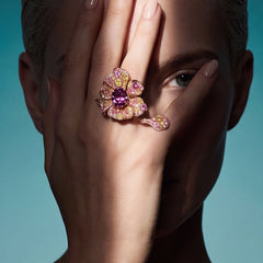 Tourmaline Peony Ring. Lab-Grown Tourmaline