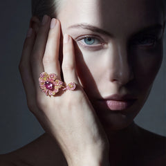 Tourmaline Peony Ring. Lab-Grown Tourmaline