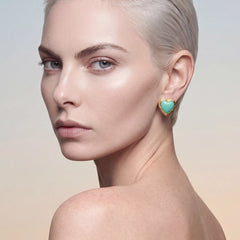 Turquoise Heart Studs. Lab-Grown Turquoise