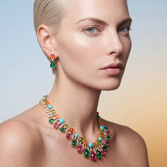 Emerald Orange Sapphire Tutti Frutti Drops. Lab-Grown Sapphire