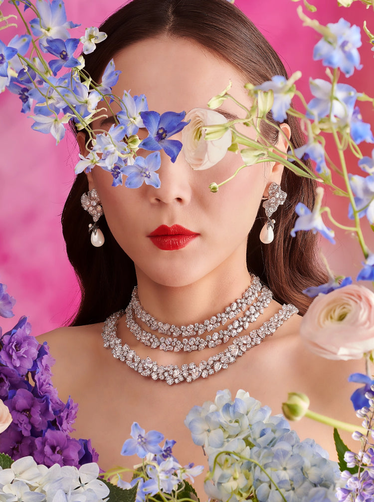 Anabela_Chan_Joaillerie_Diamond_Garden_of_Eden_Necklace_Diamond_Garden_of_Eden_Choker_Pearl_Blossom_Earrings_Floral_Fantasy_Model_Campaign_Image