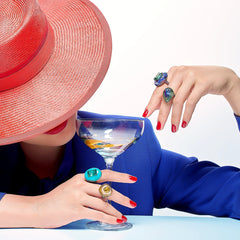 Anabela_Chan_Joaillerie_Fruit_Gems__Autumn_Sugarloaf_Ring_Emerald_Turquoise_Pebble_Ring_Sapphire_Plankton_Elixir_Ring_Emerald_Lapis_Pebble_Ring_Model_Campaign_Image_02_web