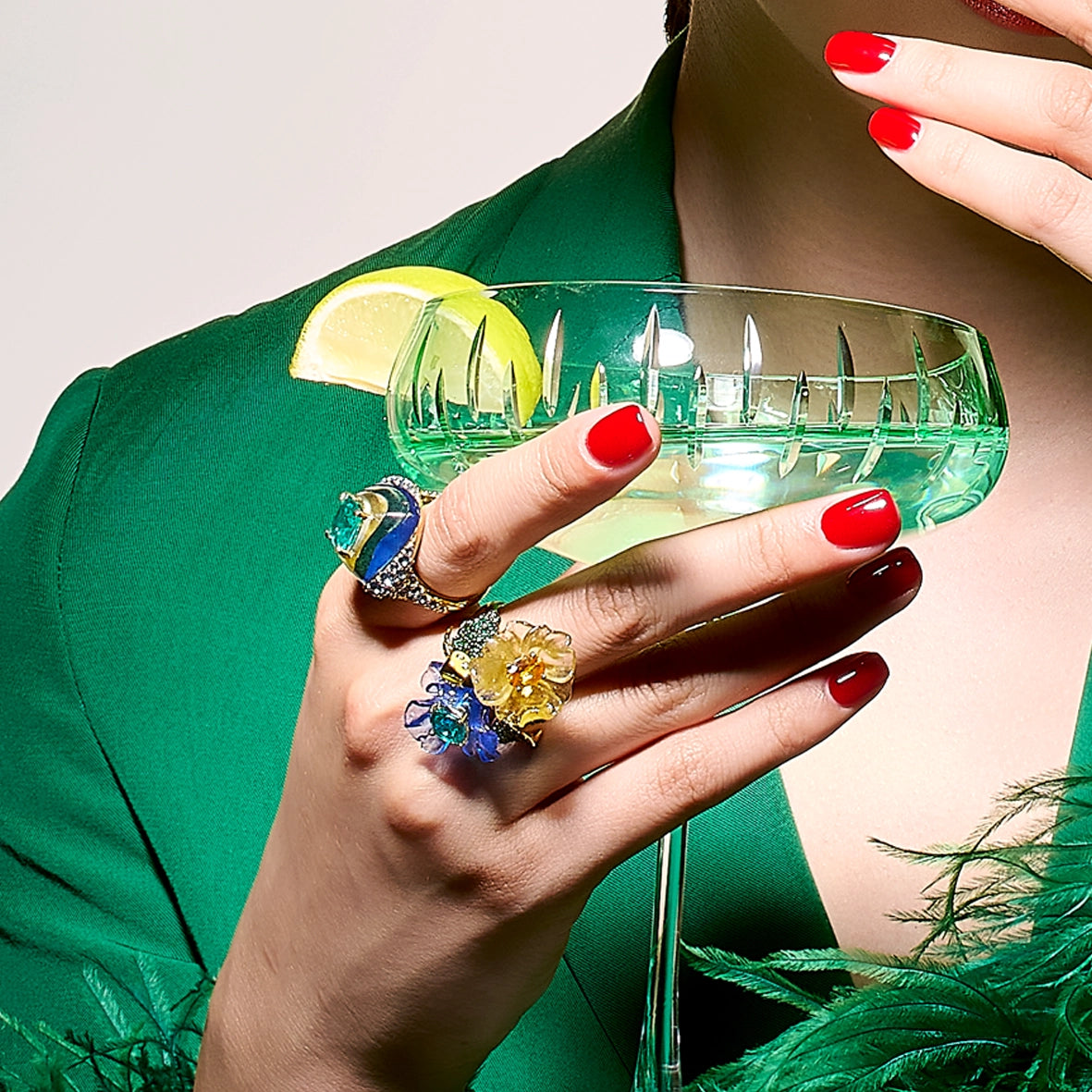 Anabela_Chan_Joaillerie_Fruit_Gems__Spirulina_Spinach_Garden_Ring_Ocean_Sugarloaf_Ring_Model_Campaign_Image