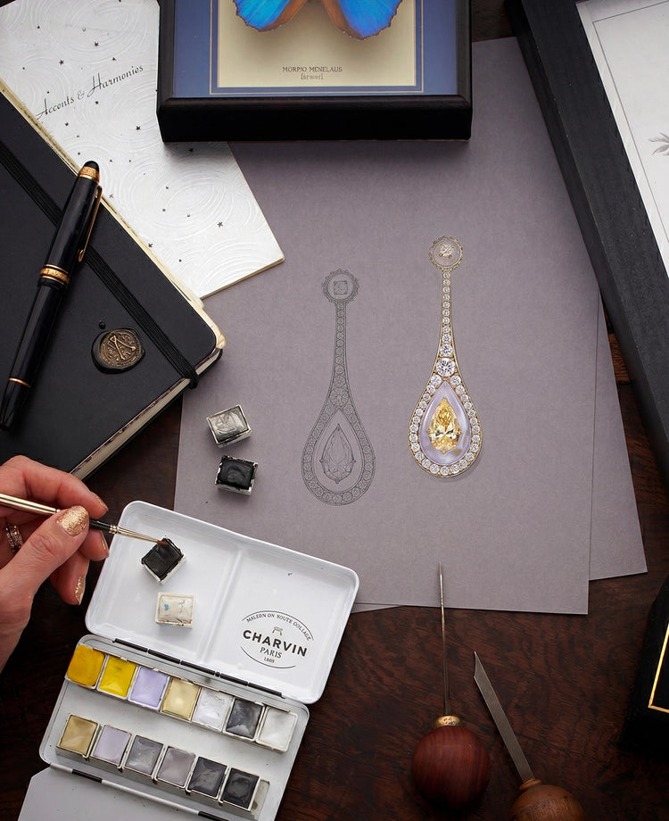 Anabela_Chan_Joaillerie_Gouache_Paintings_Canary_Chalcedony_Elixir_Earrings_Mobile