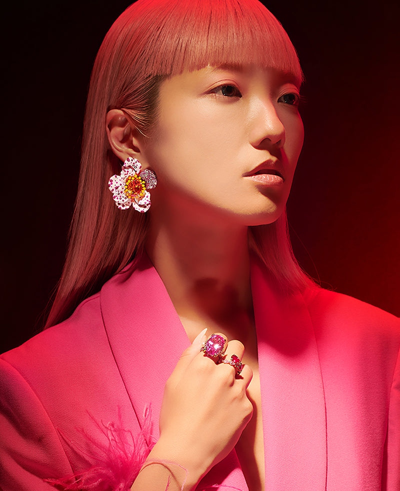 Anabela_Chan_Joaillerie_Collections_Orchid_Poppy_Earrings_Rose_Mermaid_Ring_Fuchsia_Nova_Coil_Ring_Model_Campaign_mobile