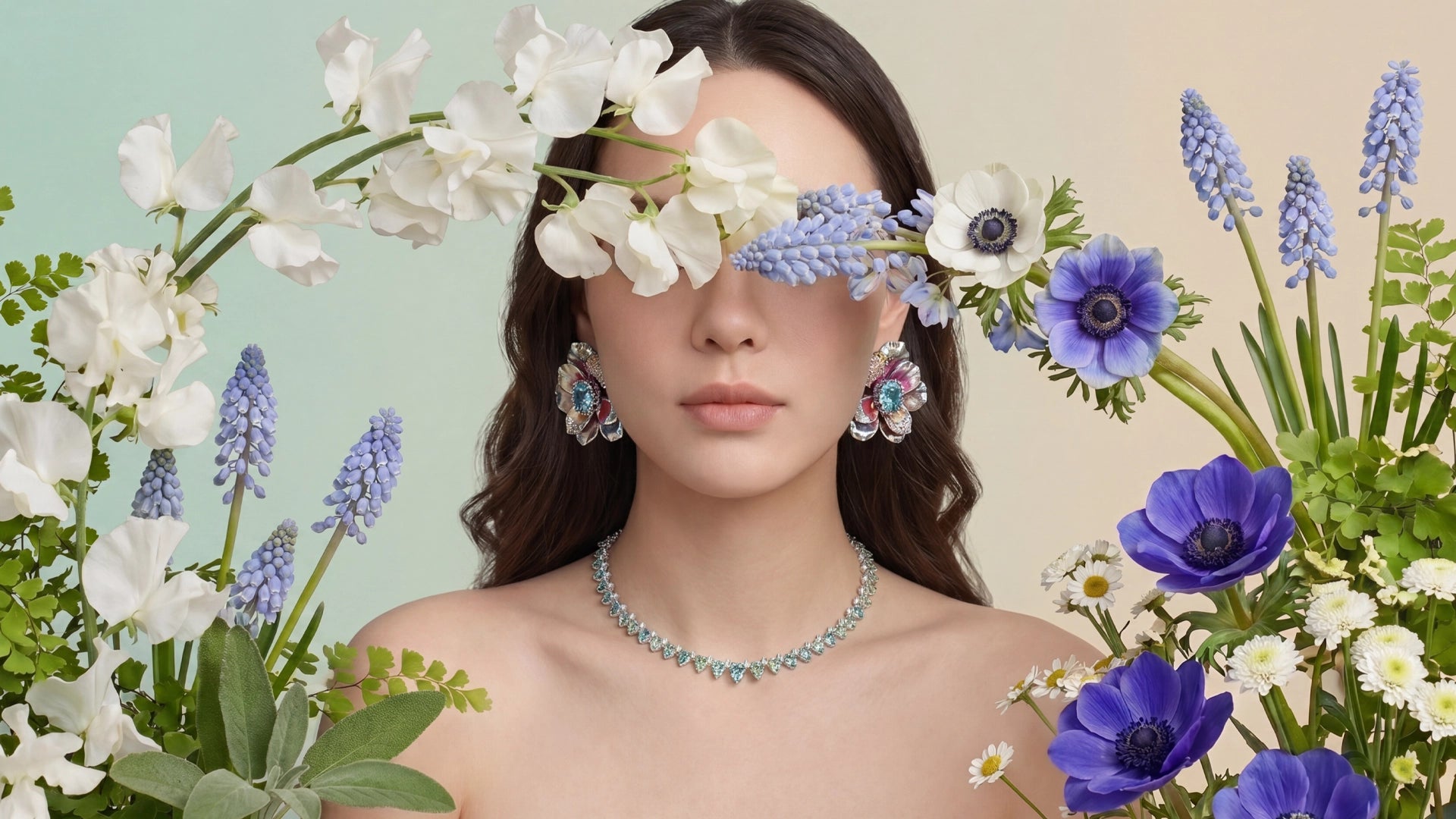 Anabela_Chan_Joaillerie_Ocean_Sapphire_Infinity_Necklace_Iris_Poppy_Earrings_Floral_Model_Campaign_Image_Landing_Page_Slideshow_Landscape