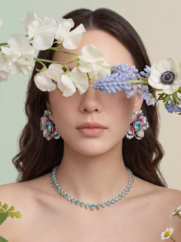 Anabela_Chan_Joaillerie_Ocean_Sapphire_Infinity_Necklace_Iris_Poppy_Earrings_Floral_Model_Campaign_Image_Landing_Page_Slideshow_Portrait