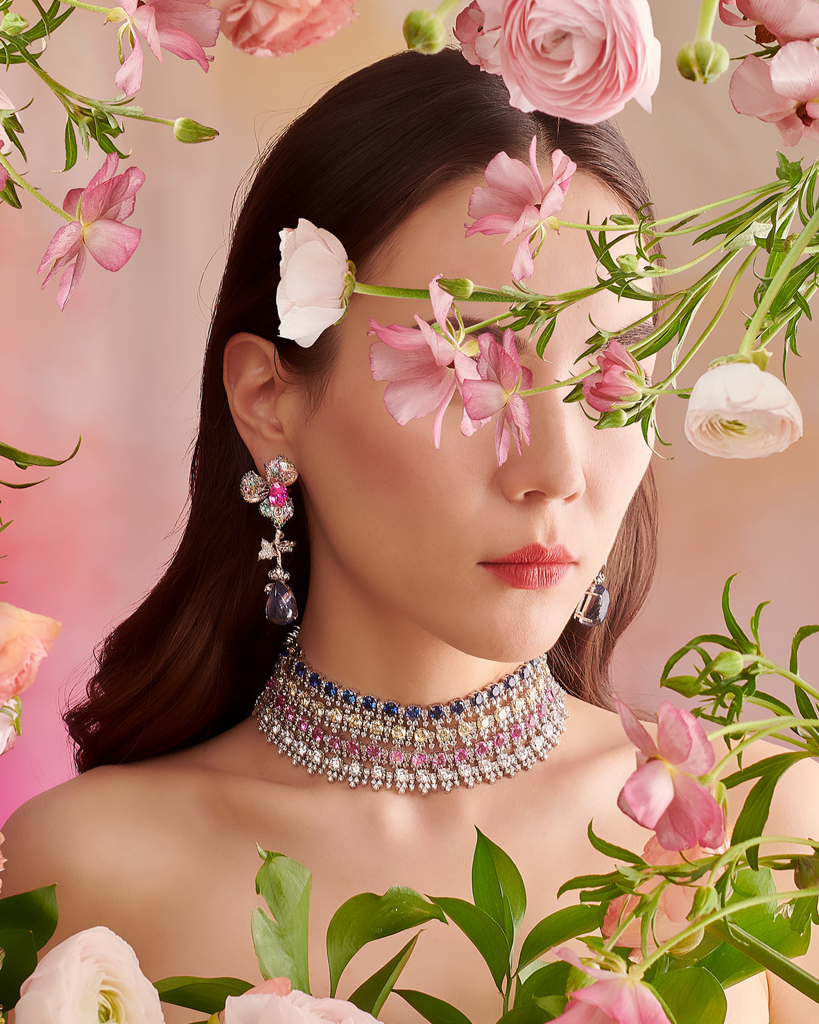 Anabela_Chan_Joaillerie_Our_Collections_New_Creations_Magenta_Tutti_Frutti_Choker_Orchid_Magenta_Earrings_Earrings
