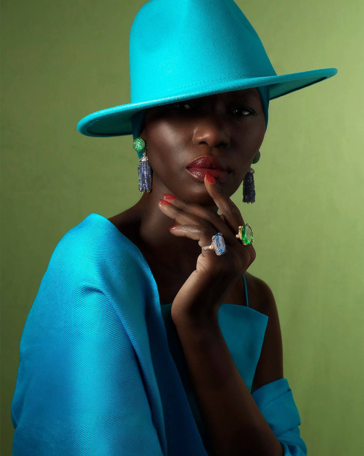 Anabela_Chan_Joaillerie_Our_Collections_Tutti_Frutti_Emerald_Bauble_Tassel_Earrings_Baby_Blue_Mermaid_Ring_Tourmaline_Mermaid_Ring_Model_Campaign_Image_web