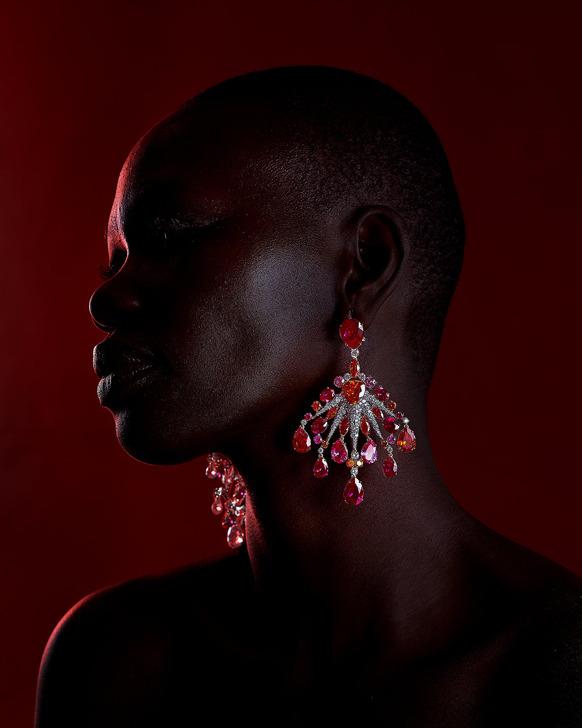 Anabela Chan Joaillerie_Ruby Sunset Starburst Earrings_Model Campaign Shot