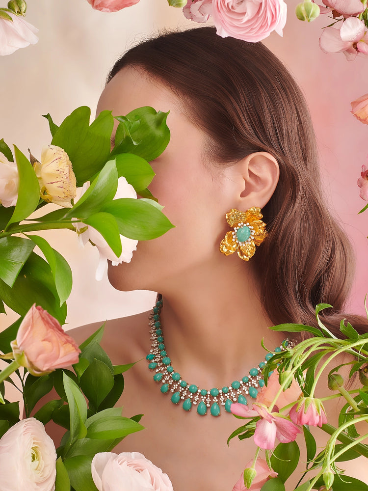 Anabela_Chan_Joaillerie_Valentine_s_Day_Diamond_Turquoise_Tutti_Frutti_Necklace_Turquoise_Roi_de_Soleil_Earrings_Floral_Fantasy_Model_Campaign_Image_01_Landing_Page_Slideshow_Desktop