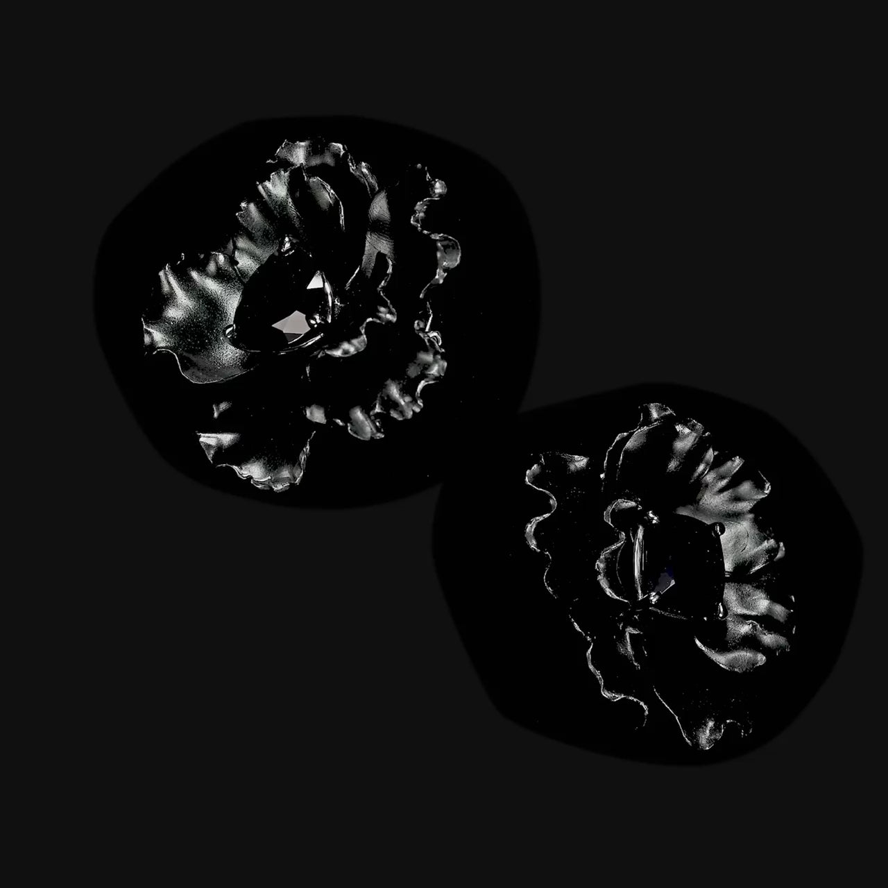 Black Diamond Floral Earrings