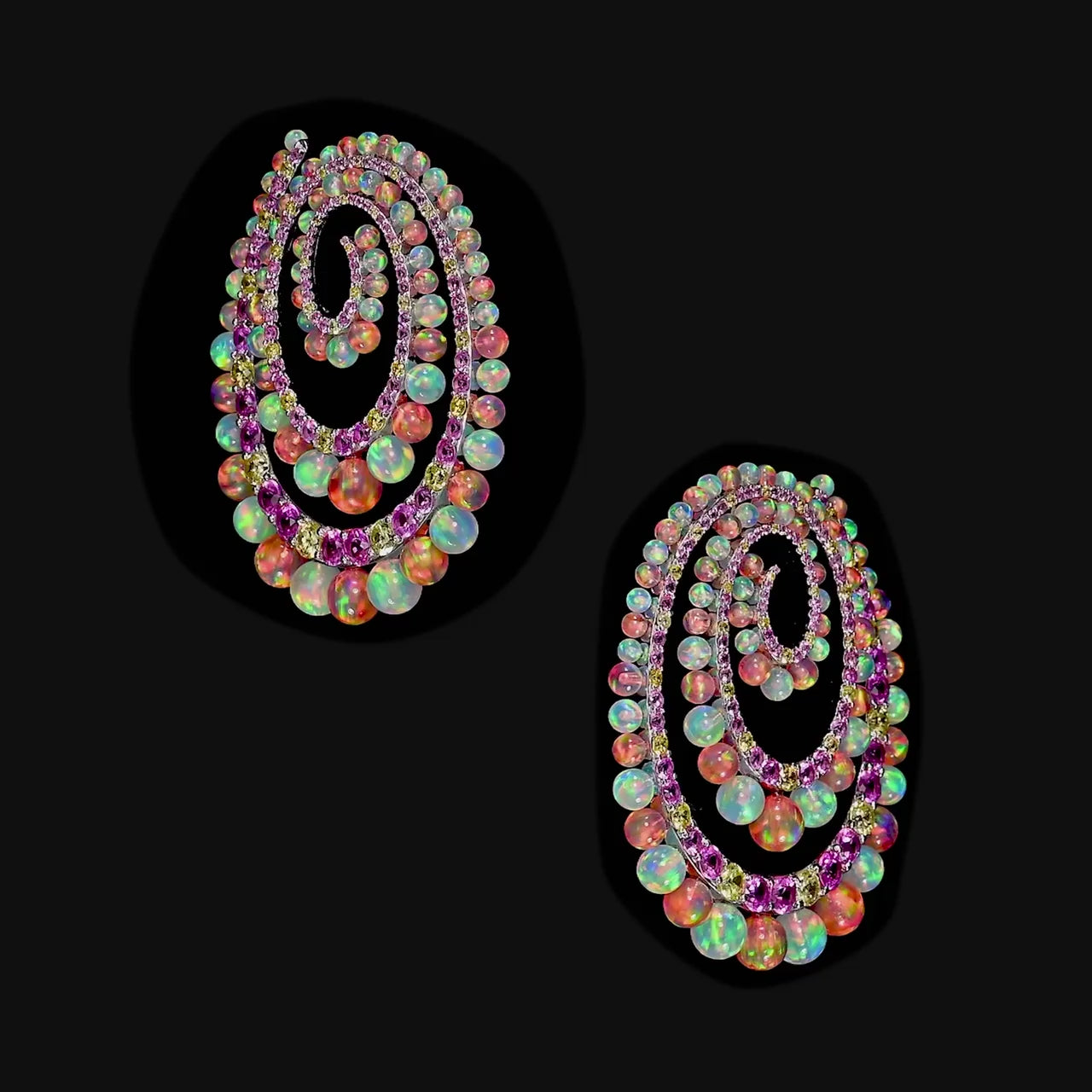 Coral Opal Vortex Hoop Earrings