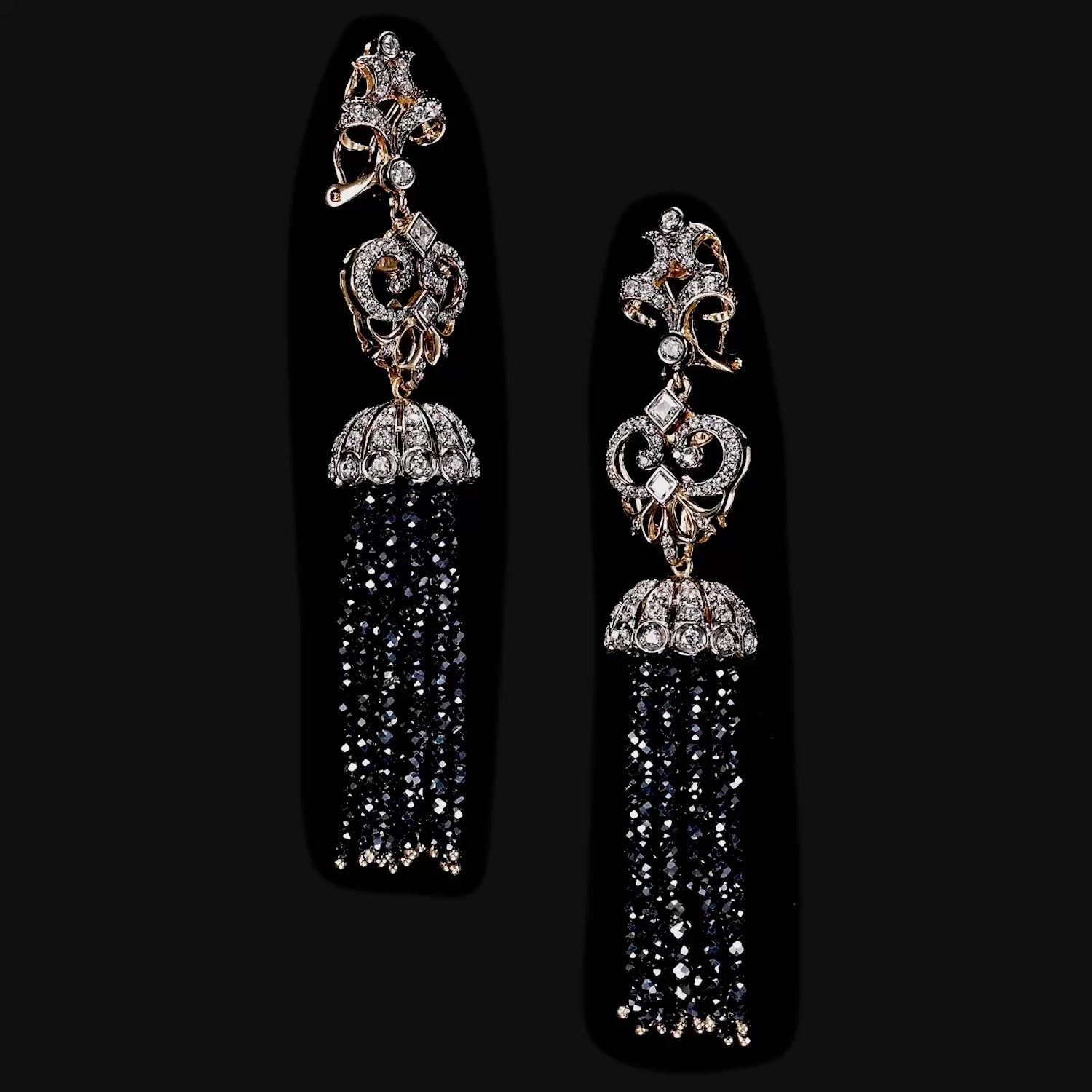 Midnight Tassel Earrings. Lab-Grown Simulated Diamond