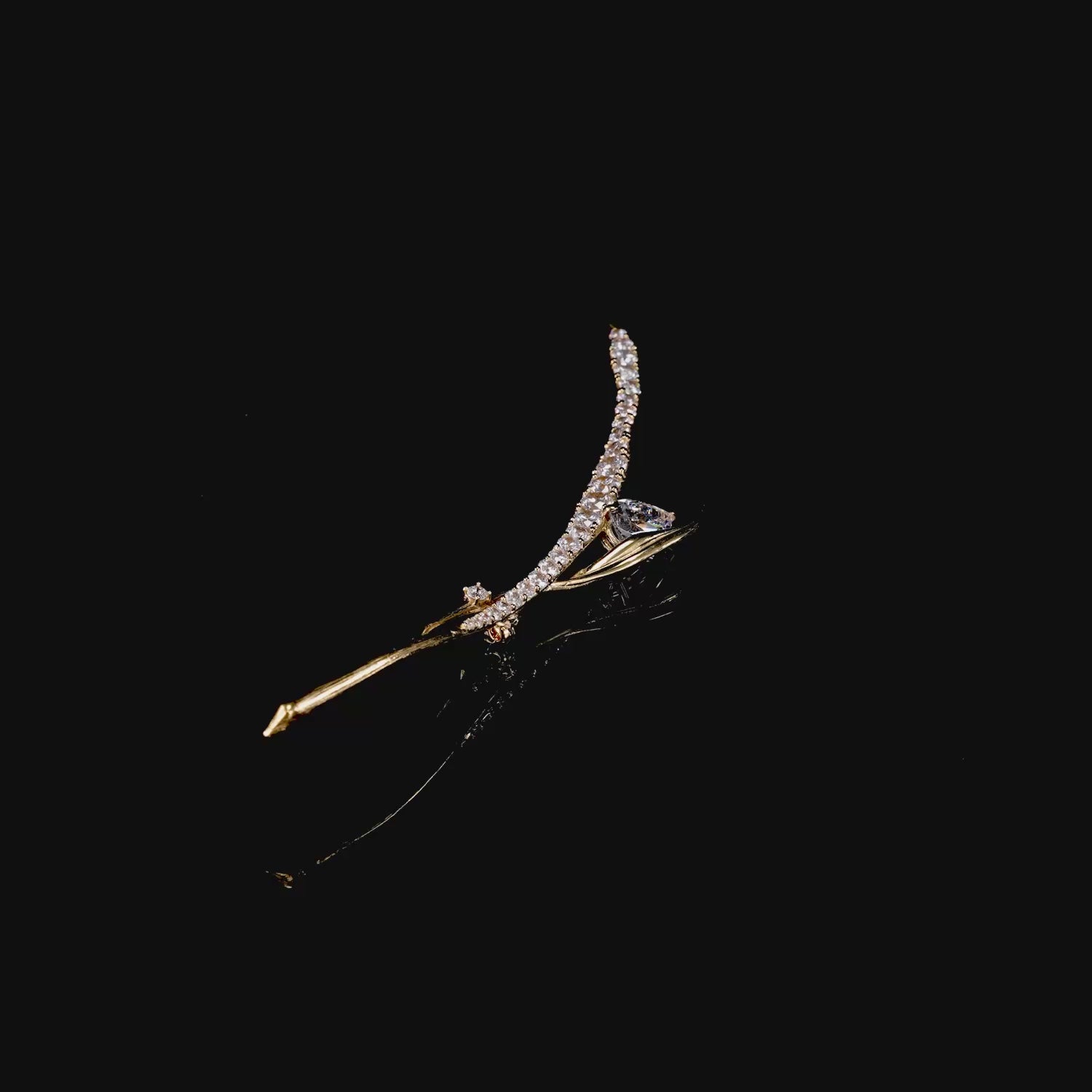 Diamond Blades of Grass Brooch. Lab-Grown Simulated Diamond