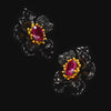 Black Diamond Fuchsia Poppy Earrings. Lab-Grown Sapphire