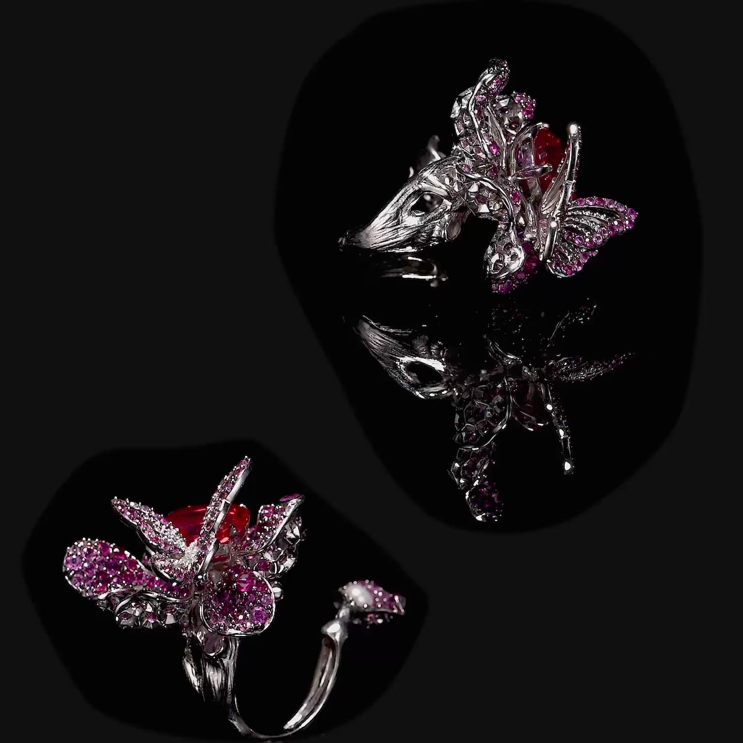 Ruby Peony Butterfly Ring