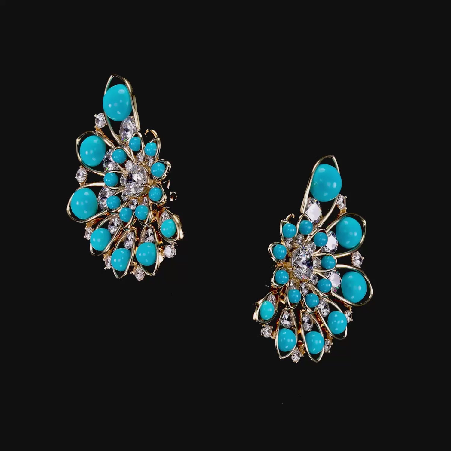 Turquoise Diamond Pinecone Earrings. Lab-Grown Turquoise