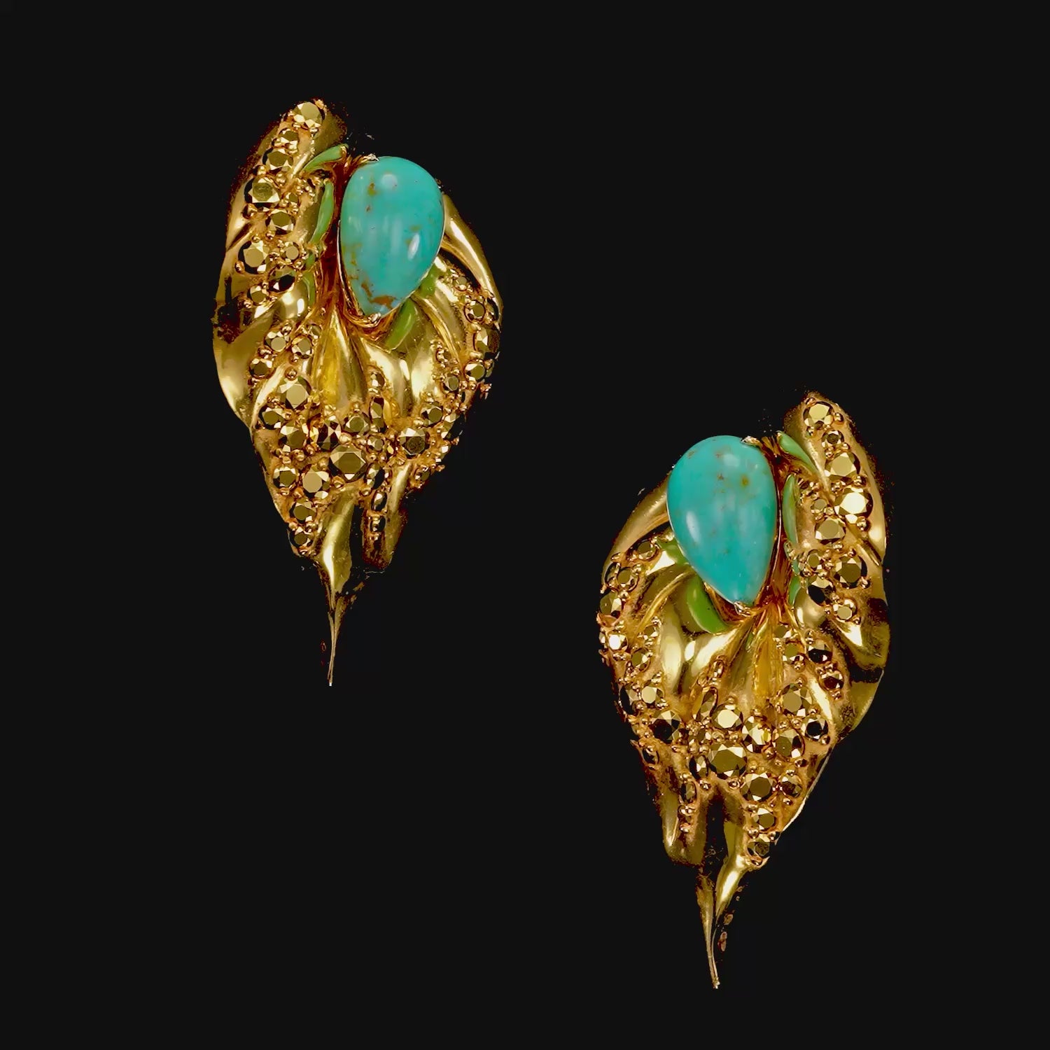 Turquoise Poison Ivy Earrings. Lab-Grown Turquoise