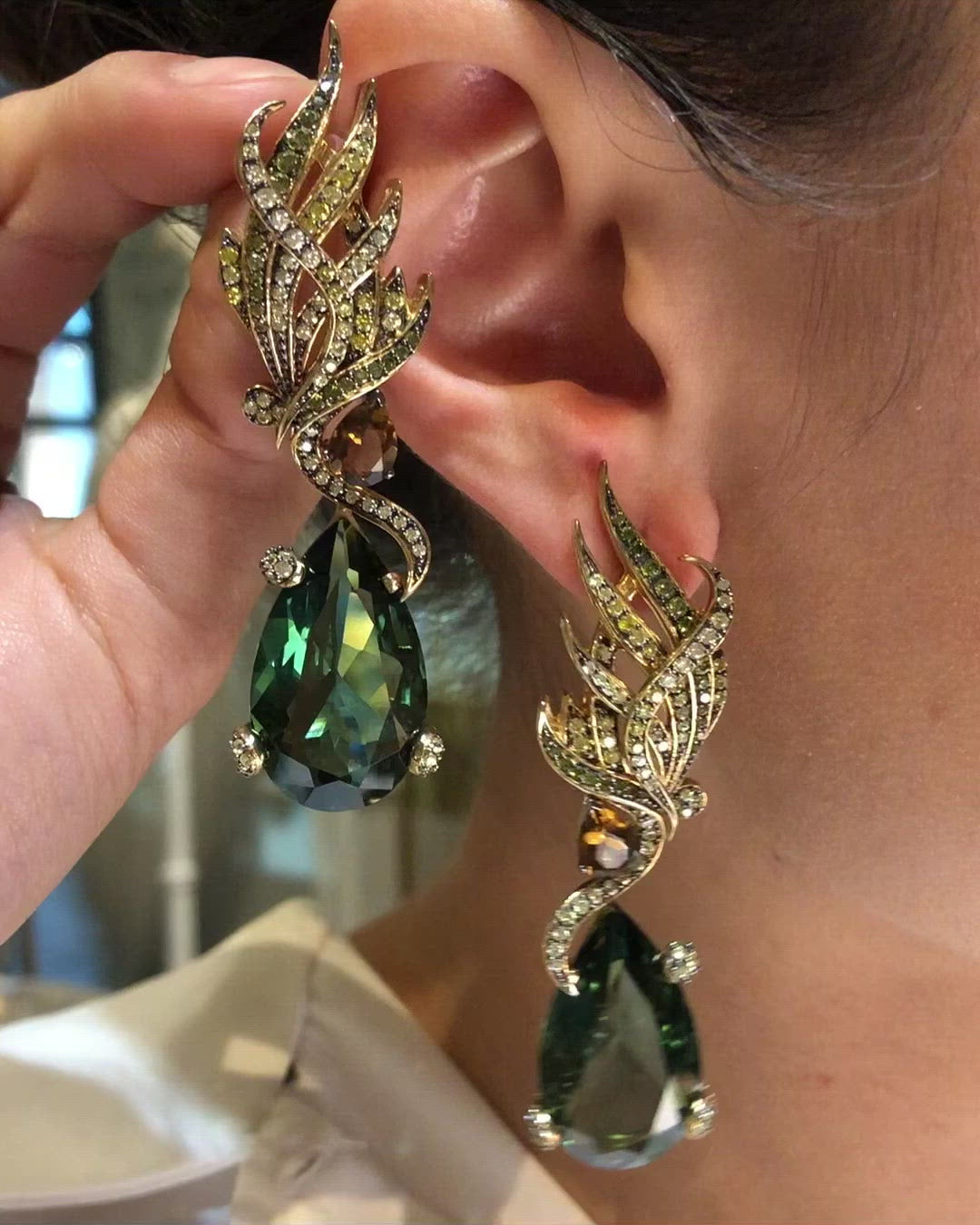 Green Feather Earrings