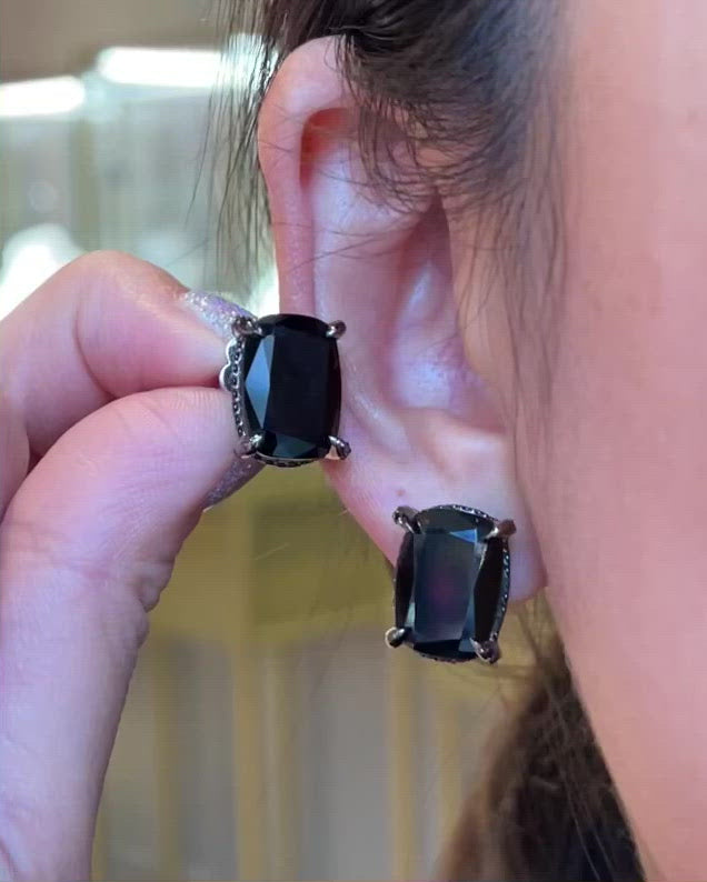 Black Diamond Cushion Wing Studs