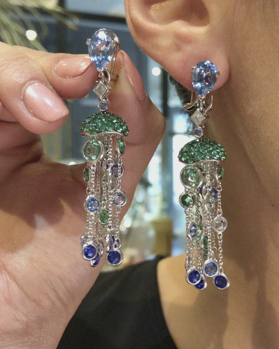 Aqua Medusa Tassel Earrings