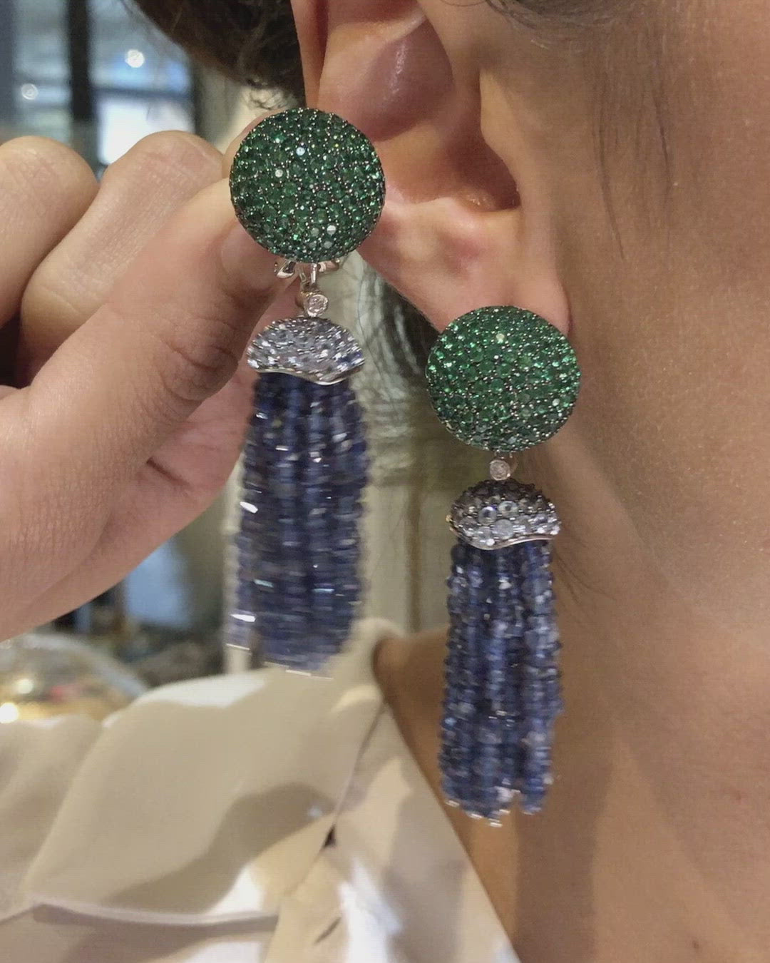 Emerald Bauble Tassel Earrings