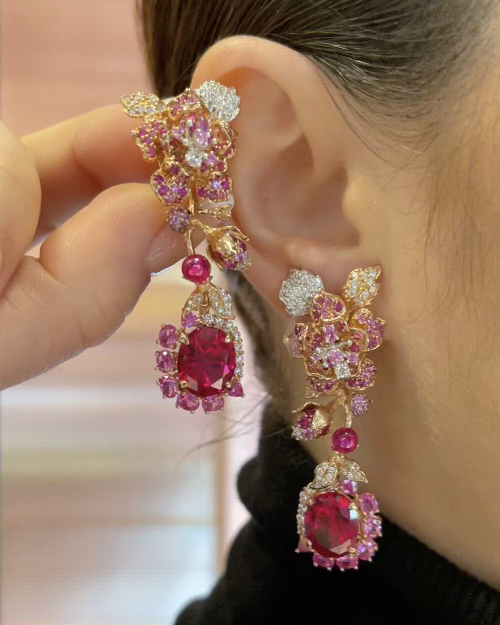 Magenta Grand Jhumka Thread Earrings - ShopJSK